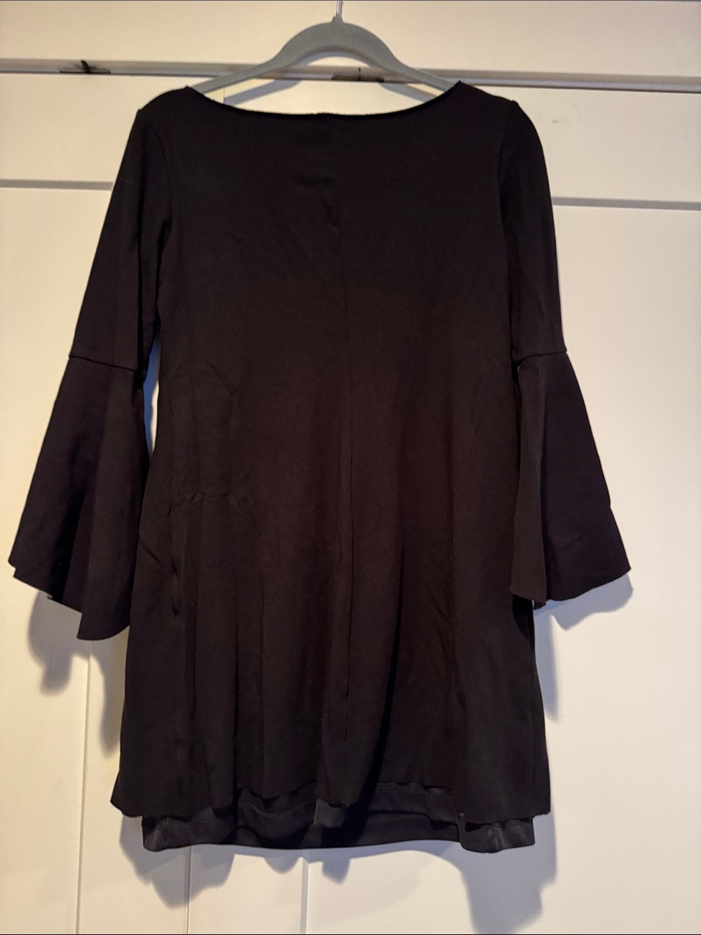 Bailey 44 Black High Born Bell Sleeve Ponte Knit Shift Mini Dress Size L